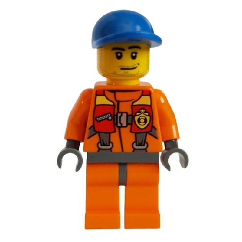 LEGO Coast Guard, Orange Jumpsuit, Blue Cap, Stubble (fig-007257)