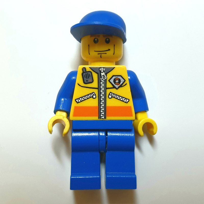 LEGO Coast Guard, Yellow Jacket with Zipper, Radio and Badge, Blue Cap, Cheek Lines (fig-007261)