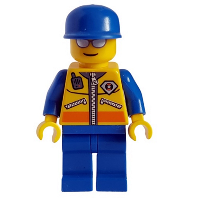 LEGO Coast Guard, Yellow Jacket with Zipper, Radio and Badge, Blue Cap, Silver Sunglasses (fig-007262)