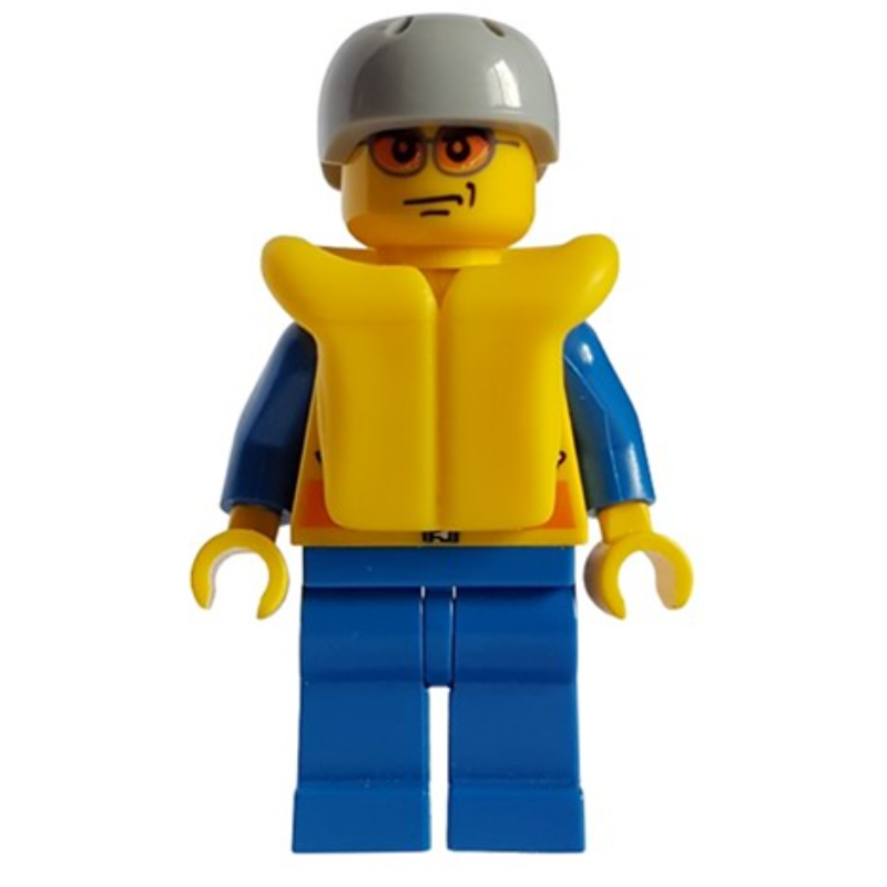 LEGO Coast Guard, Yellow Jacket with Zipper, Radio and Badge, Light Bluish Gray Helmet, Yellow Life Vest, Orange Sunglasses (fig-007263)