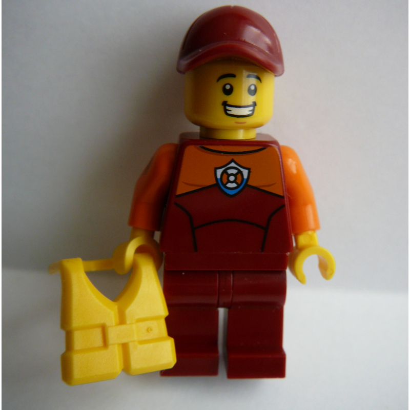 LEGO Coast Guard, Dark Red Wetsuit, Dark Red Cap, Yellow Life Vest (fig-007270)