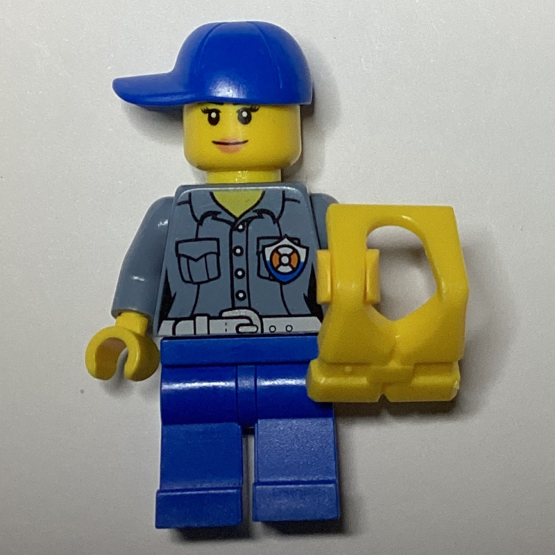 LEGO Coast Guard, Woman, Sand Blue Shirt with Badge, Blue Cap, Yellow Life Vest (fig-007272)