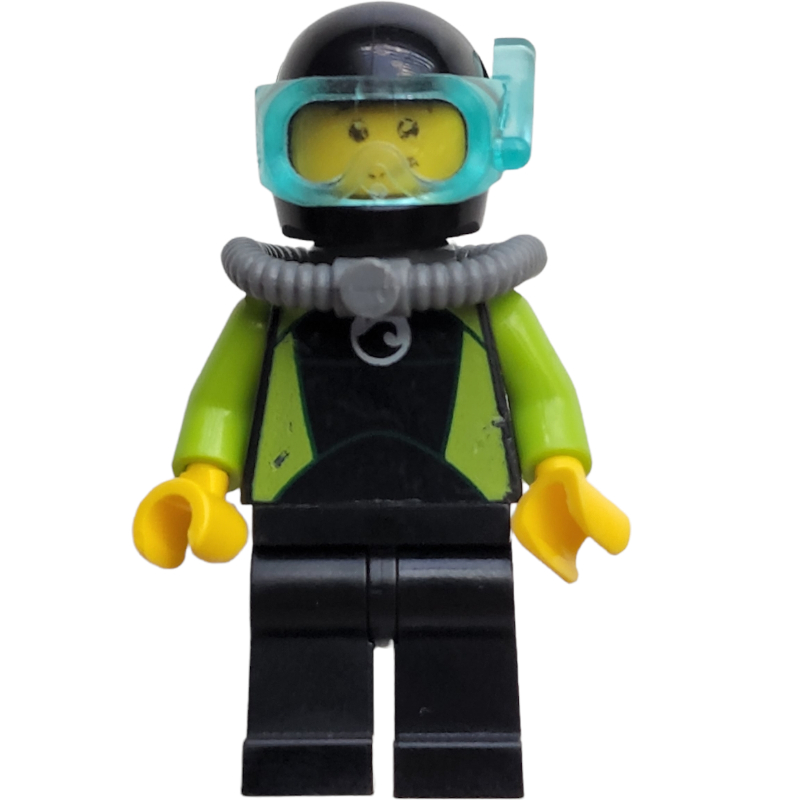 LEGO Coast Guard Diver, Black and Lime Wetsuit, Black Helmet, Airtank, Mask (fig-007278)