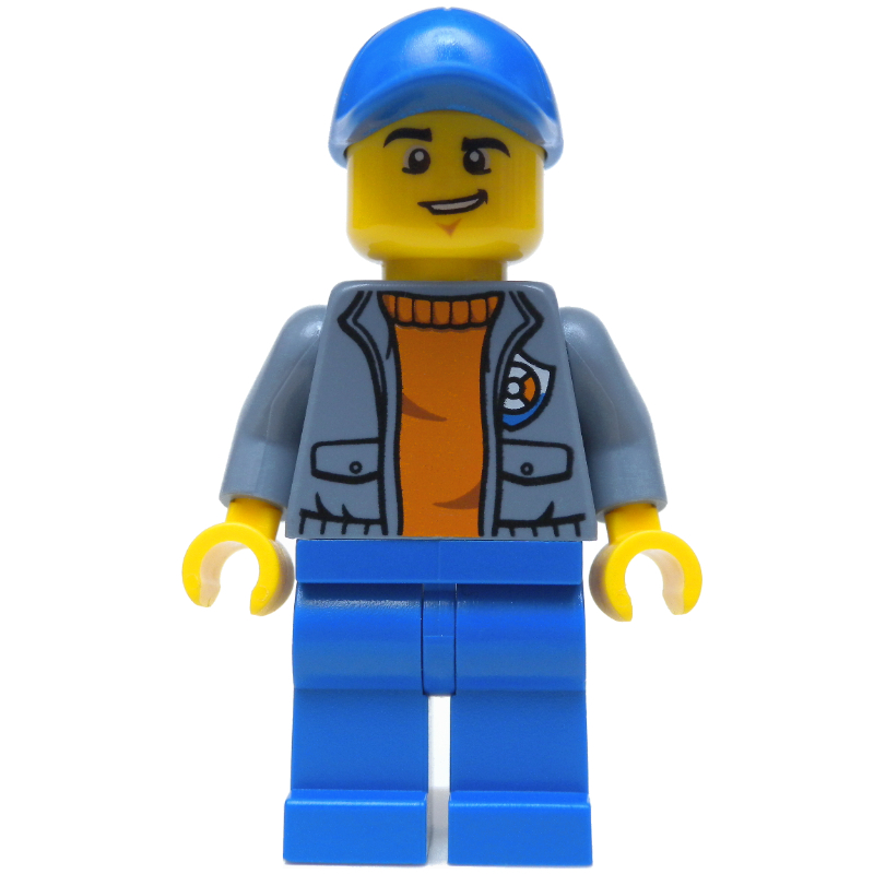 LEGO Coast Guard, Open Sand Blue Jacket with Badge over Orange Sweater, Blue Cap (fig-007279)
