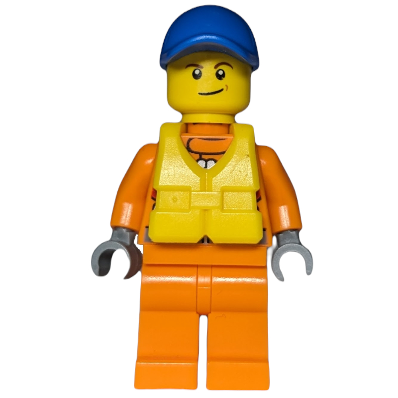 LEGO Coast Guard, Orange Jumpsuit, Blue Cap, Yellow Life Vest (fig-007280)