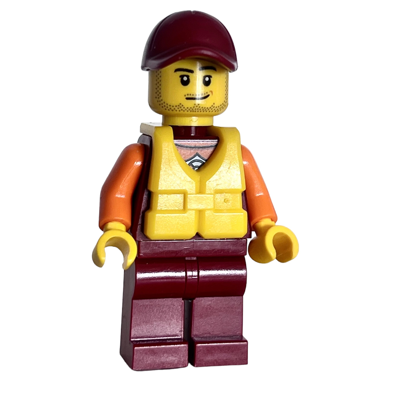 LEGO Lifeguard, Dark Red Wetsuit, Dark Red Cap, Yellow Life Vest, Stubble (fig-007284)