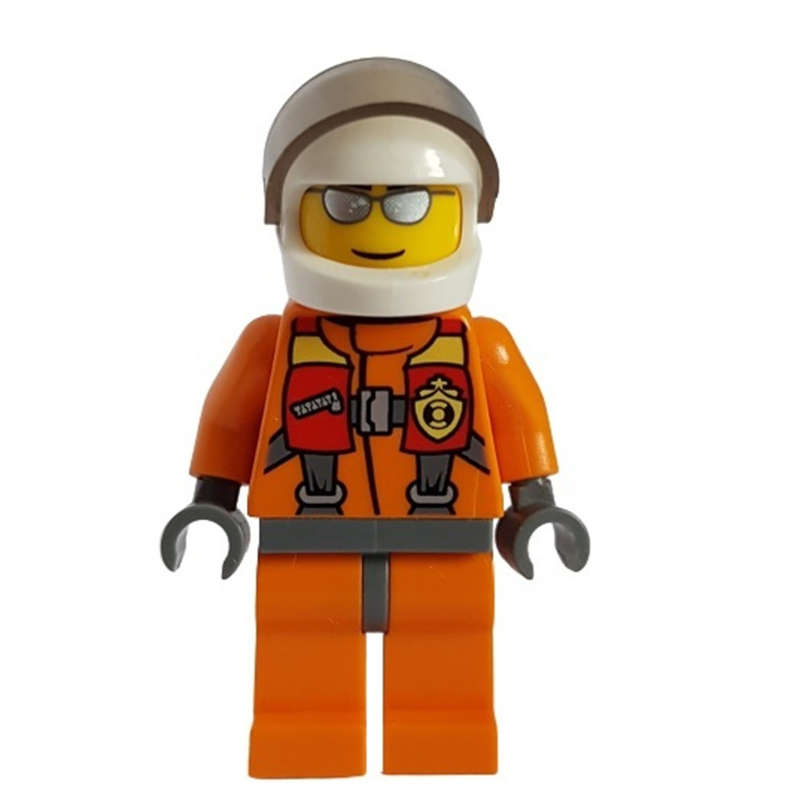 LEGO Coast Guard, Orange Jumpsuit, White Helmet with Visor, Silver Sunglasses (fig-007285)