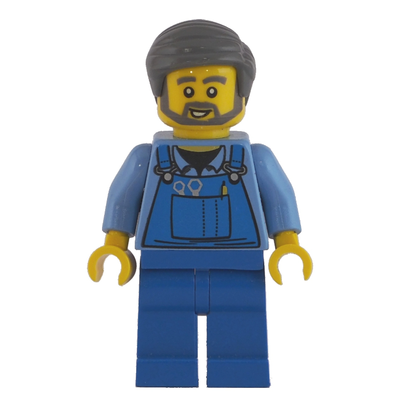 LEGO Man, Blue Overalls over Shirt, Blue Legs, Dark Bluish Gray Hair, Beard (fig-007286)