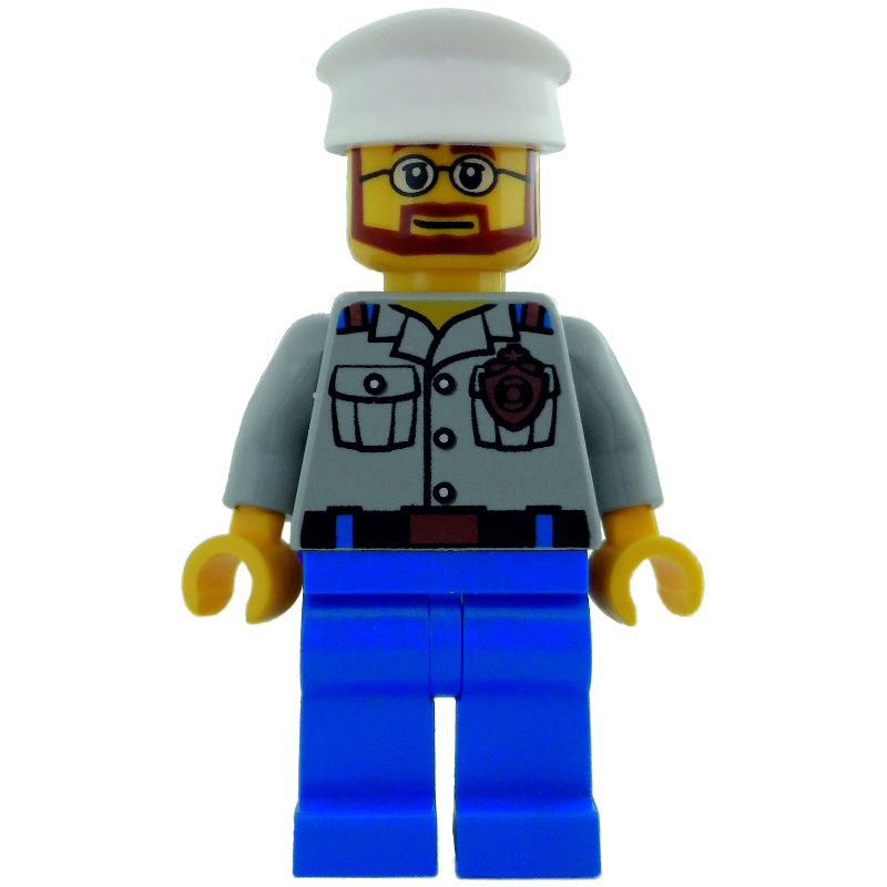 LEGO Coast Guard Ship Captain, Light Bluish Gray Shirt with Badge, White Hat, Beard and Glasses (fig-007288)