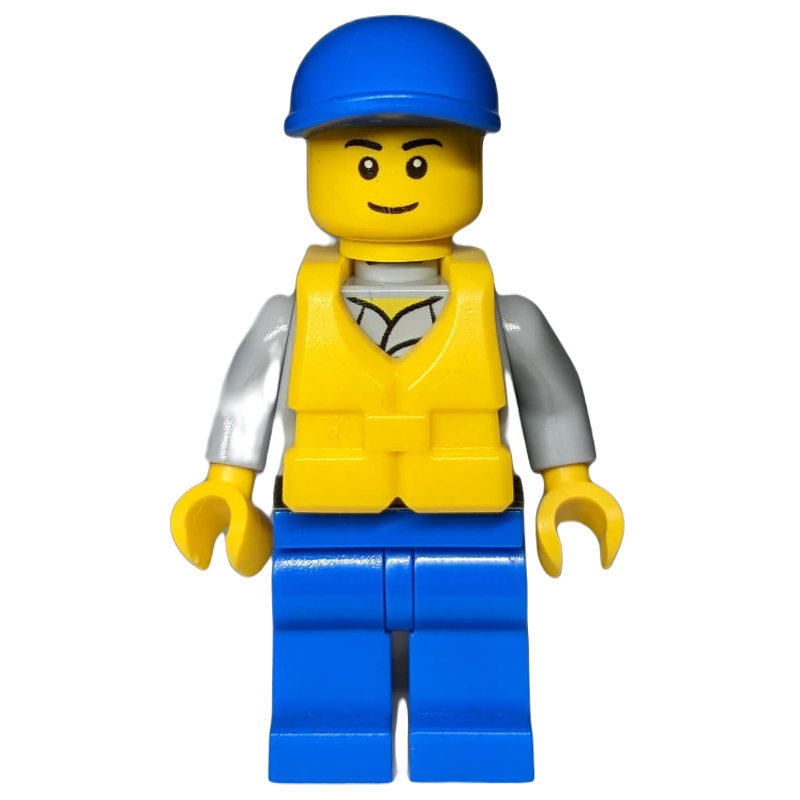 LEGO Coast Guard, Light Bluish Gray Shirt with Badge, Blue Cap, Yellow Life Vest (fig-007290)