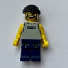 Basketball Player, Light Gray Torso and Dark Blue Legs, Black Hat