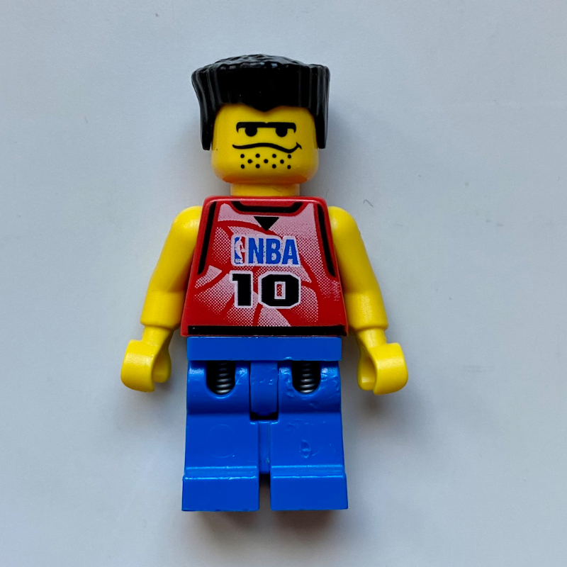 LEGO Basketball Player, Red Torso with #10, Blue Legs, Black Flat Top Hair (fig-007324)