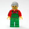 Man, Green Overalls over Red Shirt, Light Bluish Gray Hair, Glasses and Beard