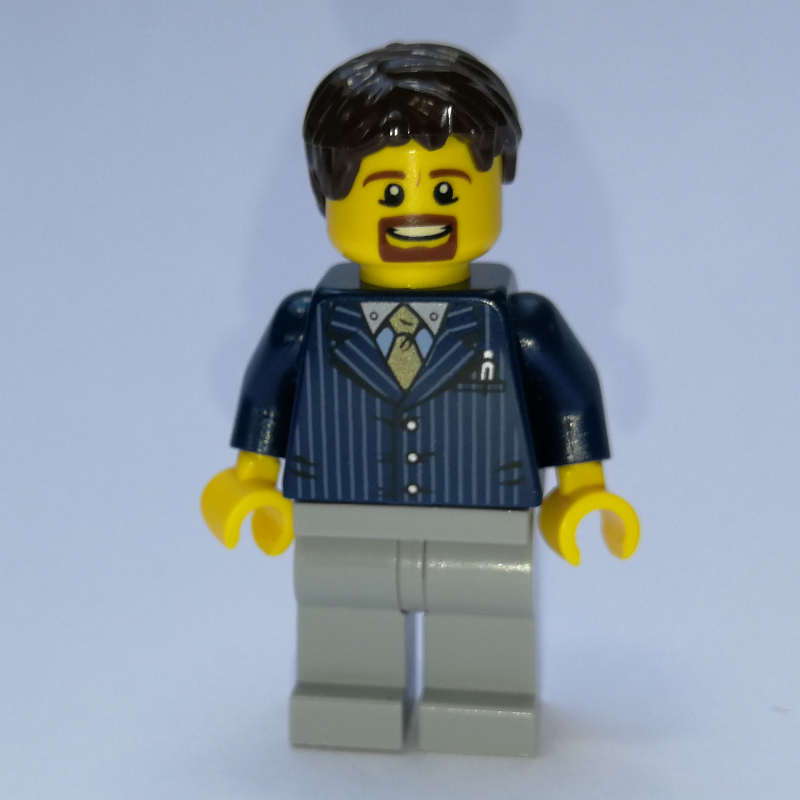 LEGO Man, Dark Blue Pinstripe Suit with Gold Tie, Dark Brown Hair (fig-007339)