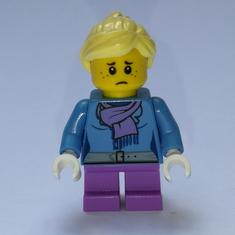 LEGO Girl, Medium Blue Jacket with Medium Lavender Scarf, Short Medium Lavender Legs, Bright Light Yellow Hair (fig-007342)