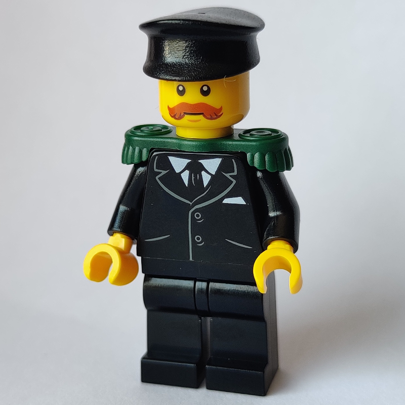 LEGO Musician, Black Jacket and Tie, Dark Green Epaulettes, Black Hat, Moustache (fig-007364)