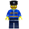Man, Blue Jacket with Orange Stripes, Dark Blue Legs, Black Hat, Glasses and Beard
