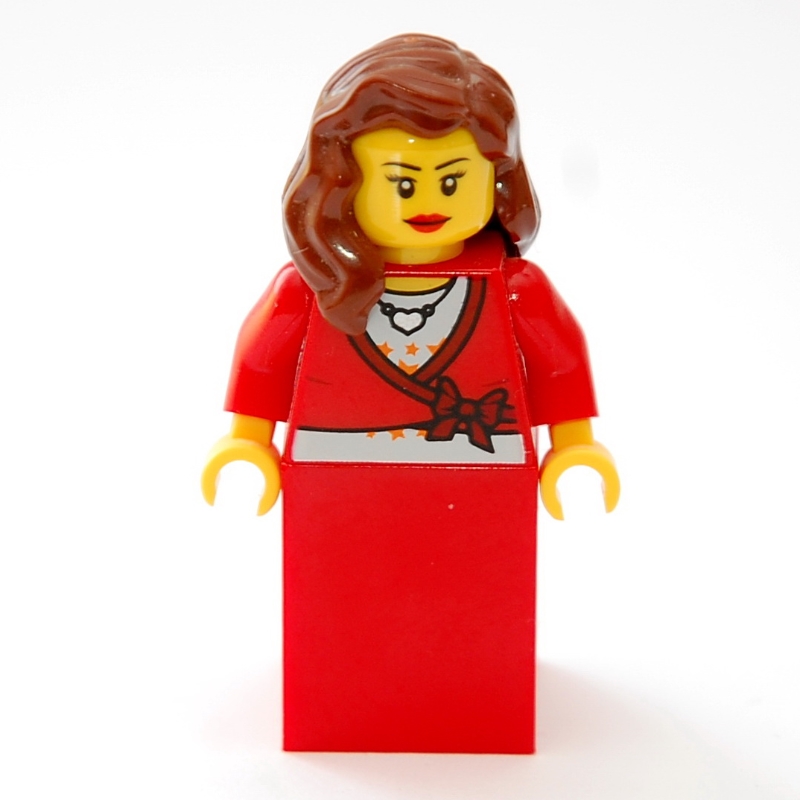LEGO Woman, Cardigan Tied with Bow and Necklace, Red Skirt (3626bpr0043 Head) (fig-007372)