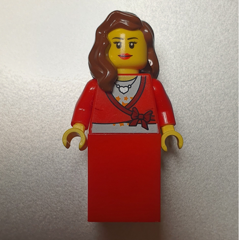 LEGO Woman, Cardigan Tied with Bow and Necklace, Red Skirt (3626bpr0892 Head) (fig-007374)