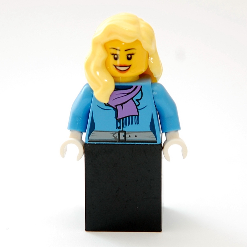 LEGO Woman, Medium Blue Jacket with Medium Lavender Scarf, Black Skirt (fig-007377)