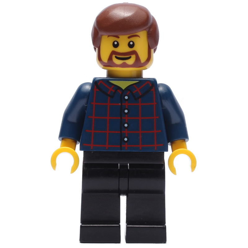 LEGO Man, Dark Blue Plaid Shirt, Black Legs, Beard (fig-007379)