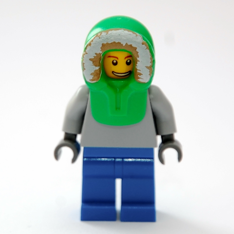 LEGO Man, Plain Light Bluish Gray Torso, Blue Legs, Bright Green Hood (fig-007380)