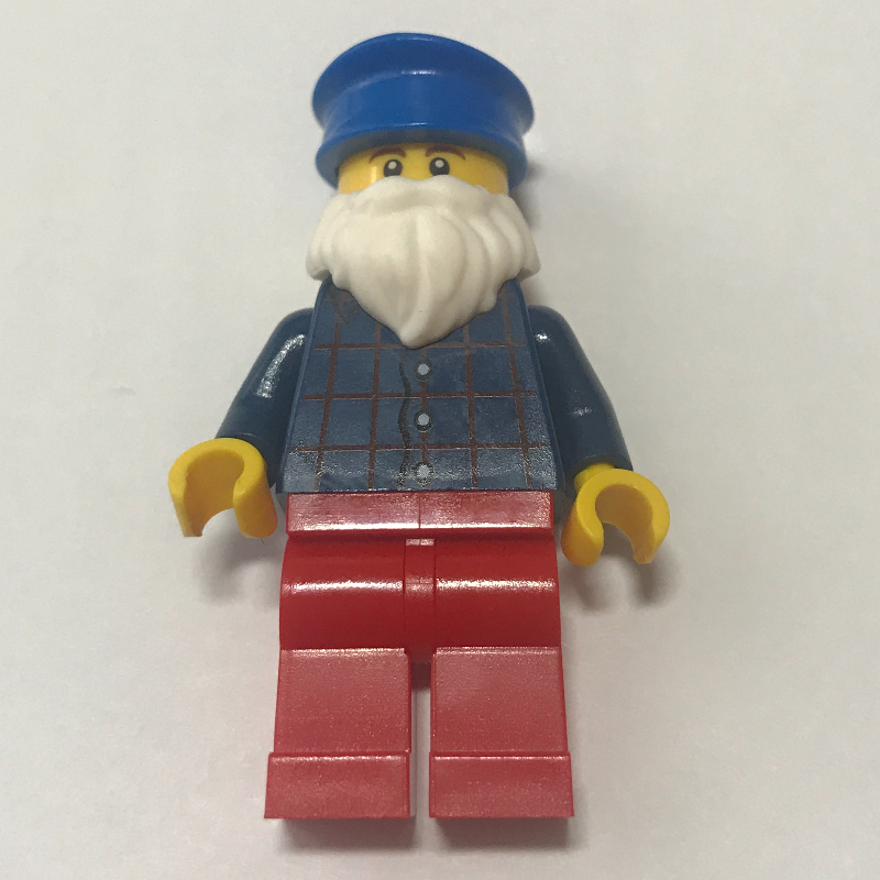 LEGO Man, Dark Blue Plaid Shirt, Red Legs, Blue Hat, White Beard (fig-007395)