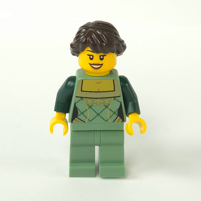 LEGO Woman, Sand Green Corset, Sand Green Legs, Dark Brown Hair (fig-007396)