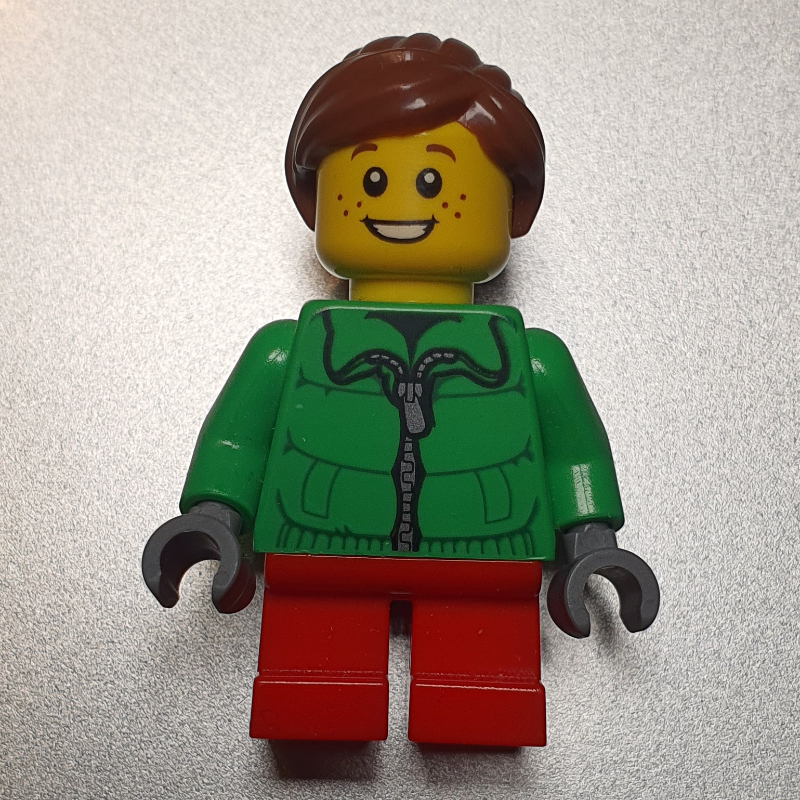 LEGO Girl, Green Jacket, Short Red Legs, Reddish Brown Hair (fig-007399)