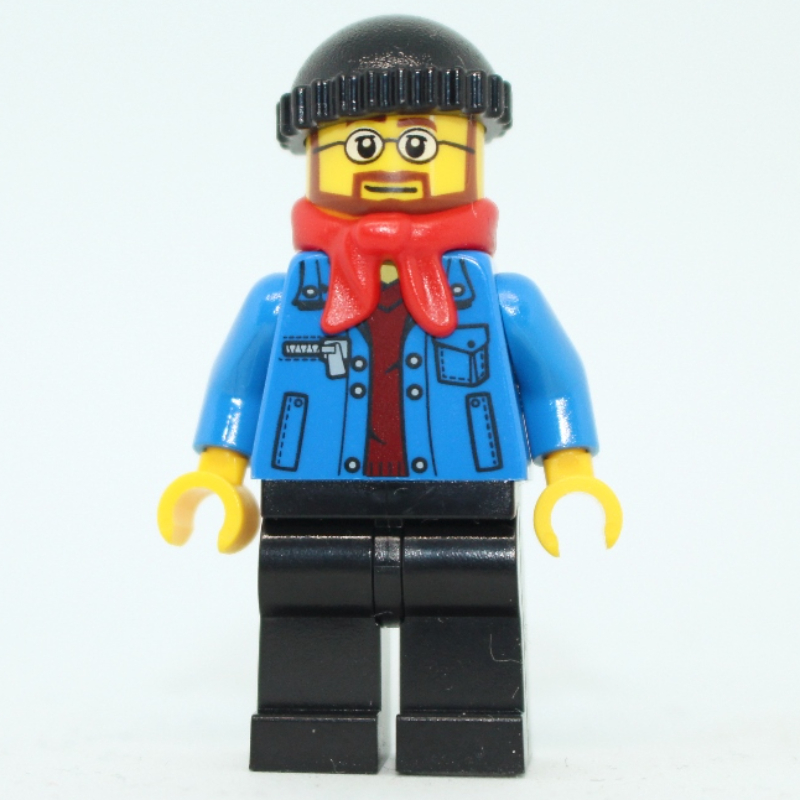 LEGO Man, Open Denim Jacket, Black, Legs, Red Scarf, Black Hat (fig-007400)
