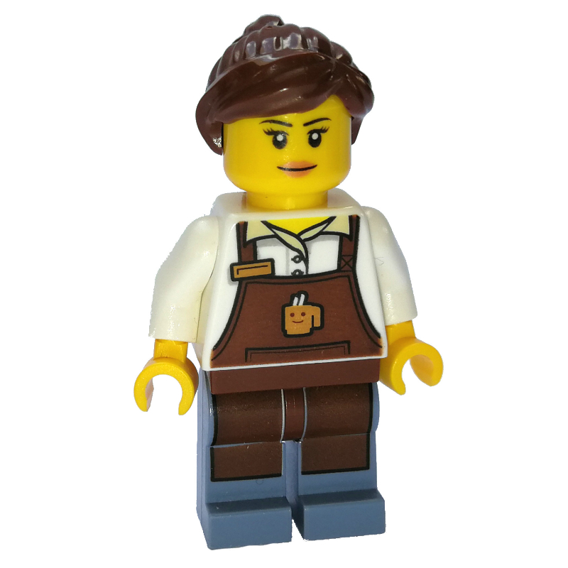 LEGO Barista, Woman, White Torso, Reddish Brown Apron, Reddish Brown Hair (fig-007403)