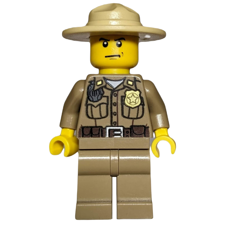 LEGO Forest Police / Ranger, Dark Tan Shirt with Radio and Badge, Dark Tan Legs, Tan Campaign Hat (fig-007405)