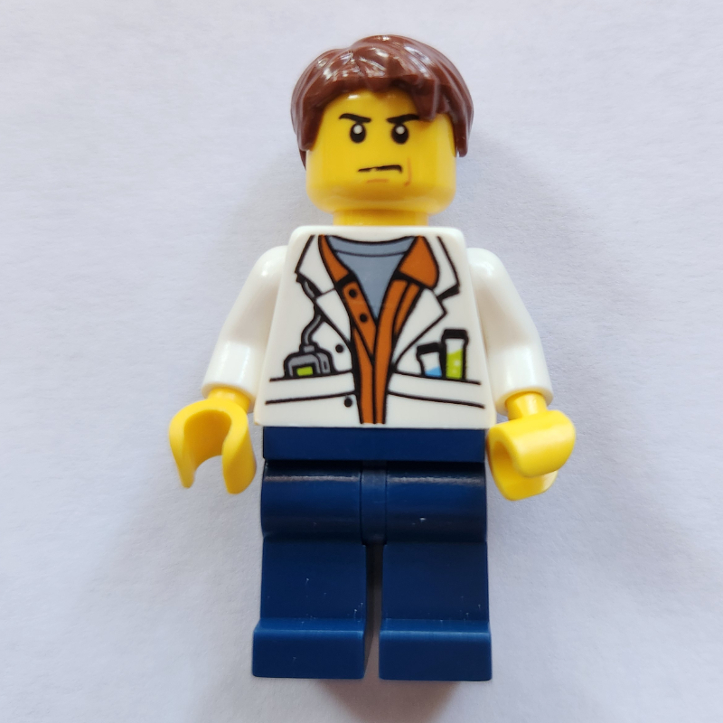 LEGO Scientist, Open White Jacket, Dark Blue Legs (fig-007411)