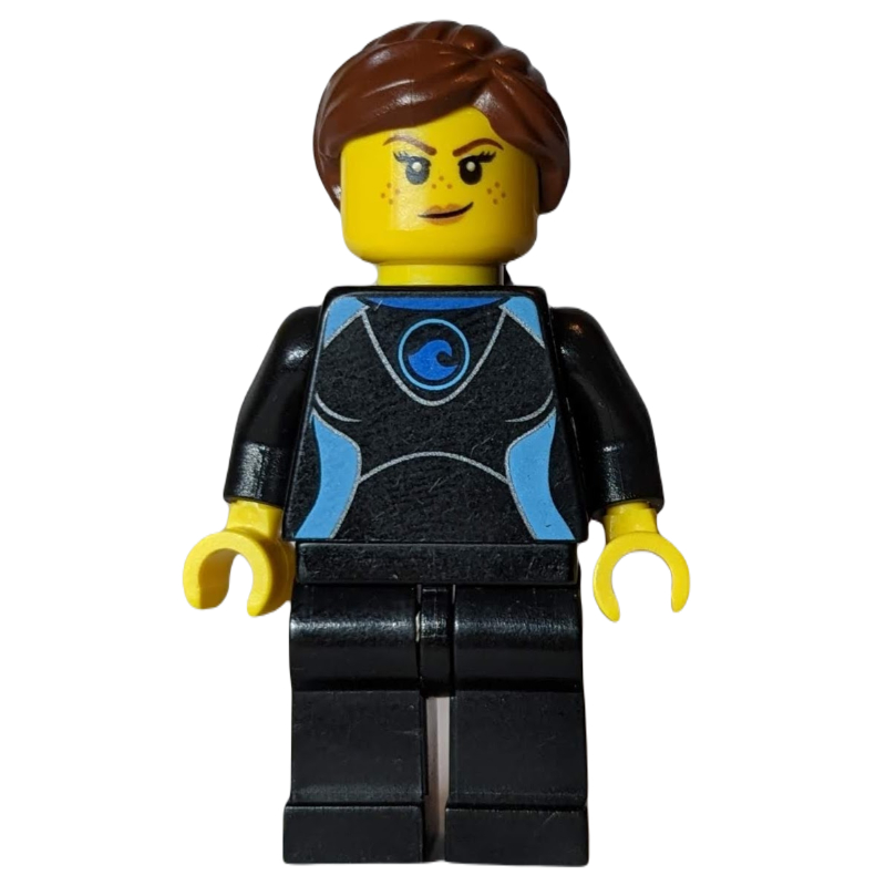 LEGO Surfer, Woman, Black Wetsuit, Reddish Brown Hair (fig-007419)