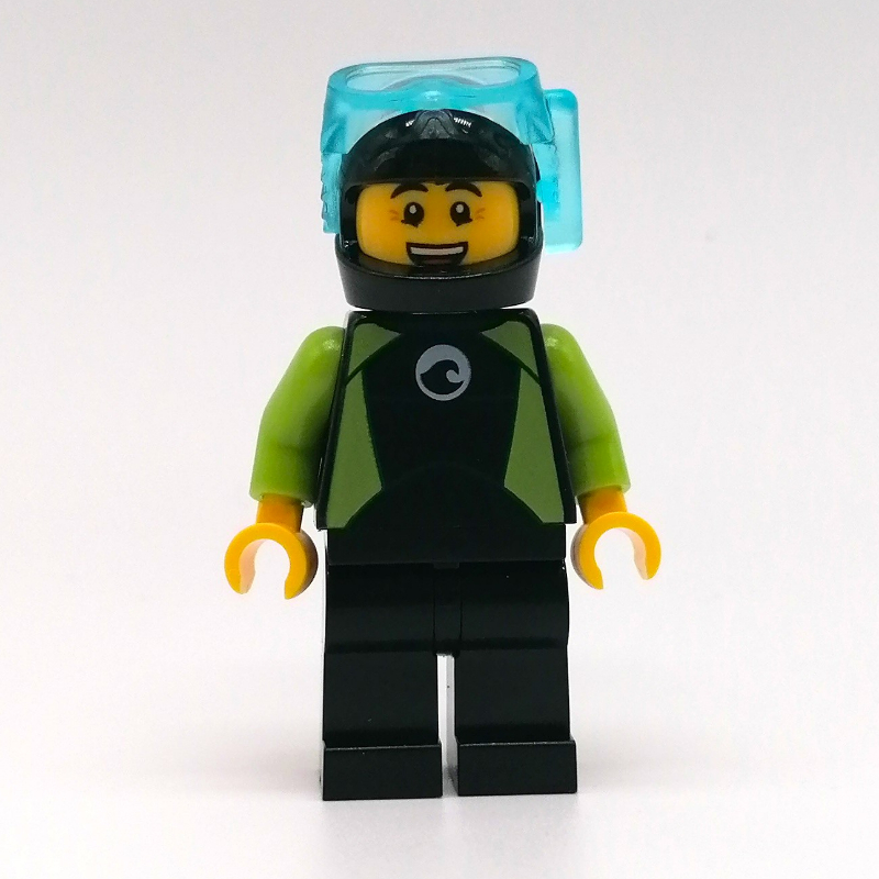 LEGO Diver, Man, Black and Lime Wetsuit, Black Helmet and Mask (fig-007420)