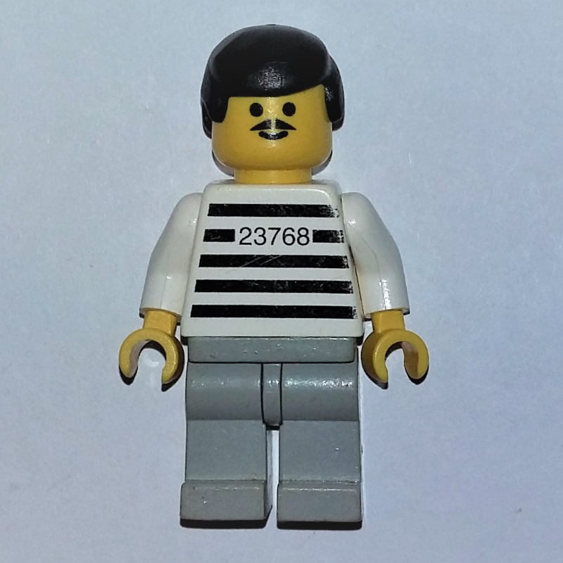 LEGO Jailbreak Joe, Prison Shirt with #23768, Light Bluish Gray Legs, Black Hair, Moustache (fig-007427)