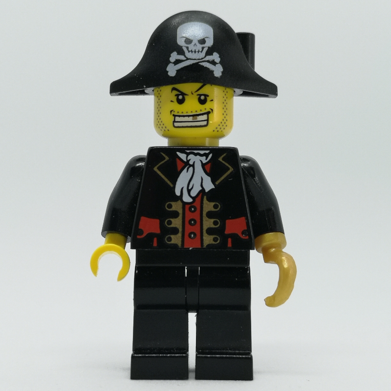 LEGO Pirate Captain, Black Jacket, Pearl Gold Hook, Bicorne Hat (fig-007435)