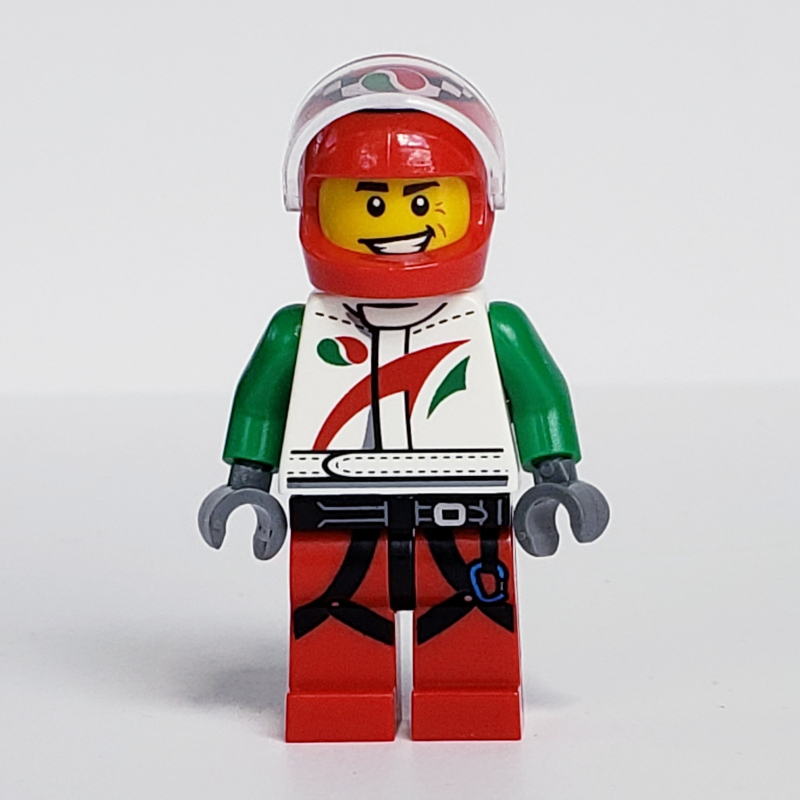 LEGO Racer, White and Green Jacket with Octan Logo, Red Helmet with Trans-Clear Visor (fig-007443)