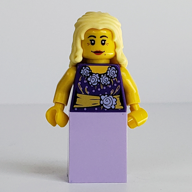 LEGO Musician, Woman, Dark Purple Outfit with Blouse, Flowers and Gold Sash, Lavender Skirt (fig-007451)