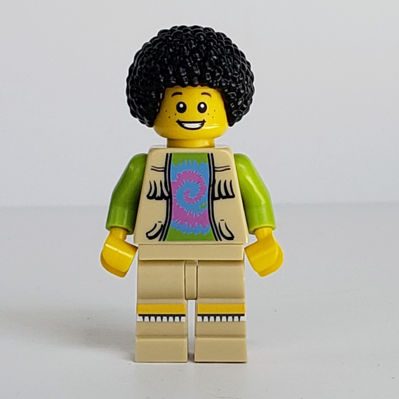 LEGO Musician, Man, Open Vest Jacket over Lime Shirt, Black Afro (fig-007453)