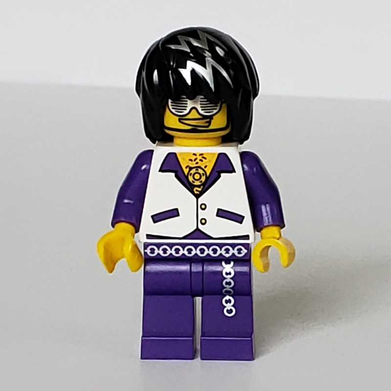 LEGO Musician, Man, White Vest over Dark Purple Shirt, Black Hair with Silver Streaks, Glasses (fig-007454)