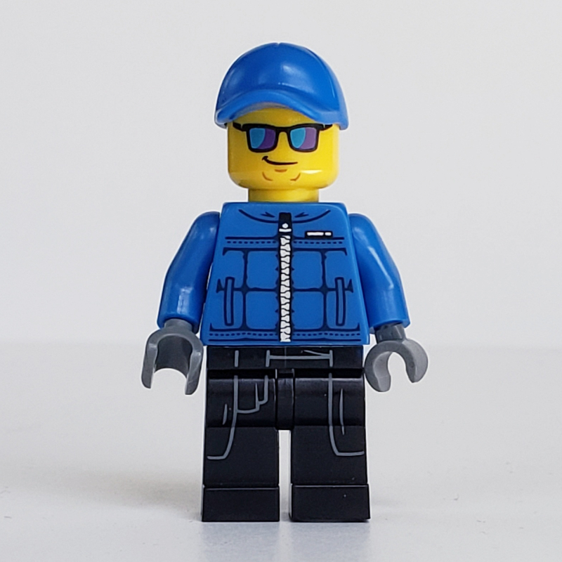 LEGO Policeman, Blue Jacket with Zipper, Blue Cap, Blue and Purple Sunglasses (fig-007470)