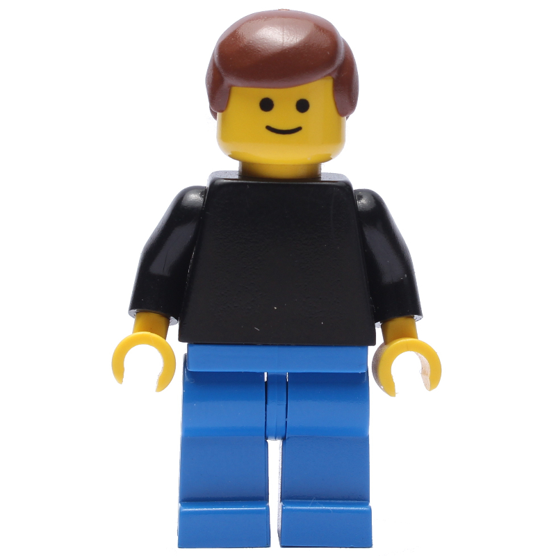 LEGO Man, Plain Black Torso, Blue Legs, Reddish Brown Hair (fig-007472)