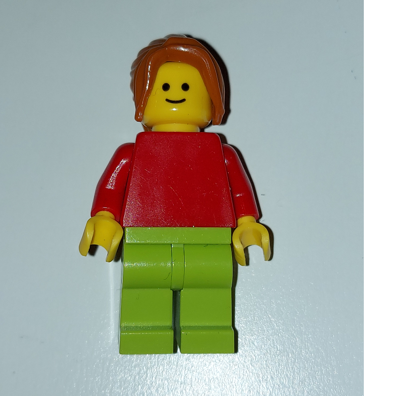LEGO Woman, Plain Red Torso, Lime Legs, Dark Orange Hair (fig-007473)
