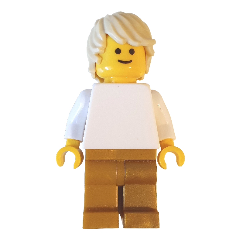 LEGO Man, Plain White Torso, Pearl Gold Legs, Tan Hair (fig-007474)