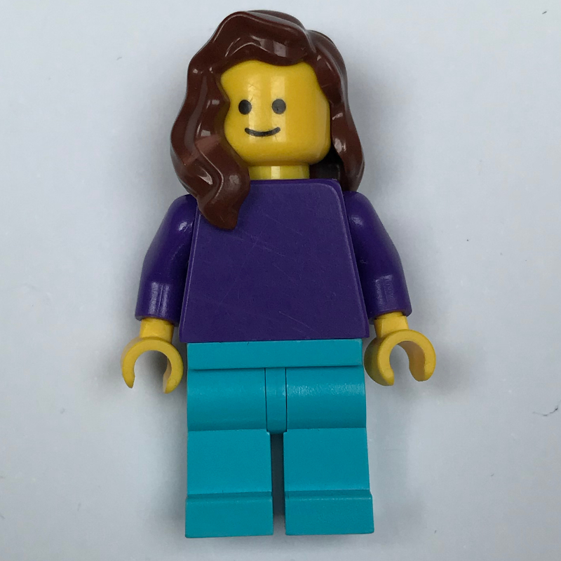 LEGO Woman, Plain Dark Purple Torso, Medium Azure Legs, Reddish Brown Hair (fig-007475)