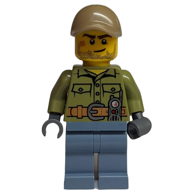 LEGO Volcano Explorer, Man, Olive Green Shirt, Sand Blue Legs, Dark Tan Cap, Stubble (fig-007488)