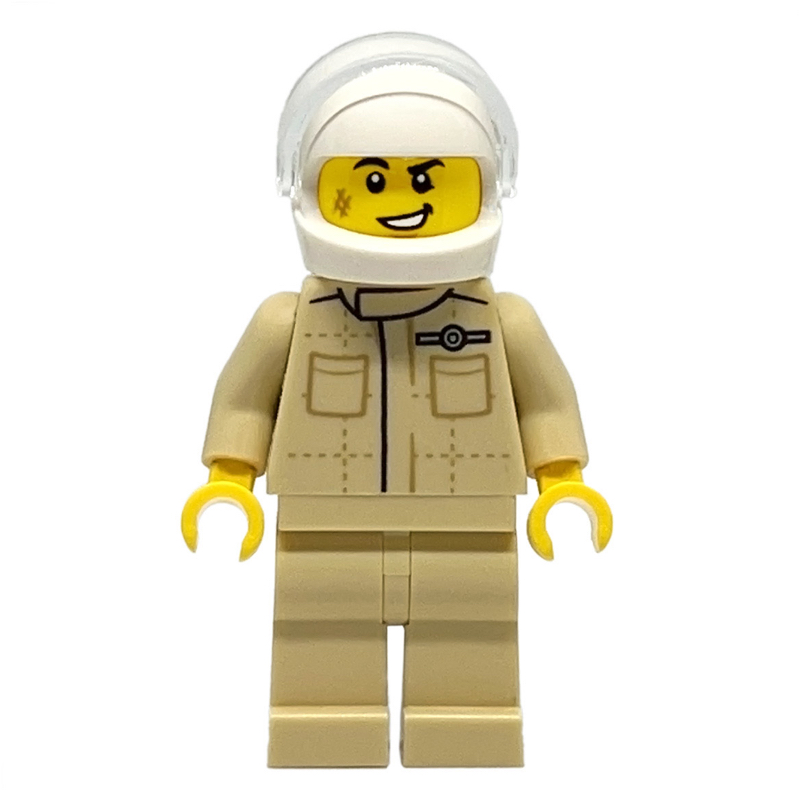 LEGO Race Driver, Tan Torso, Tan Legs, White Helmet (fig-007492)