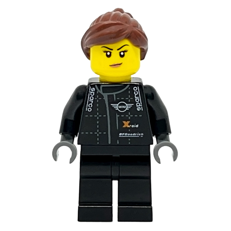 LEGO Race Driver, Black Torso, Black Legs, Reddish Brown Hair (fig-007494)