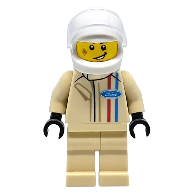 LEGO Race Driver, Tan Torso, Tan Legs, White Helmet, ford (fig-007496)